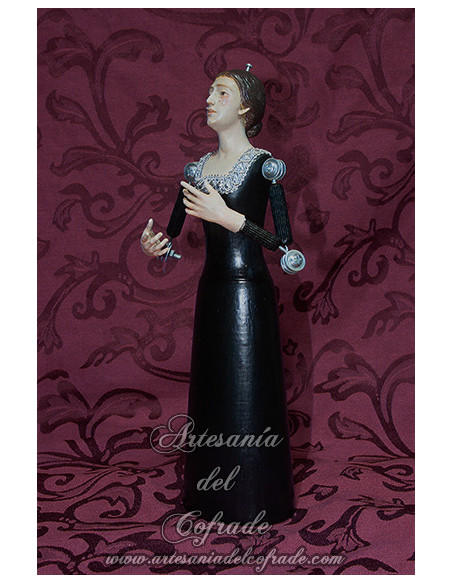 Virgen en miniatura de 30 cm policromada con oleos y lágrimas de cristal