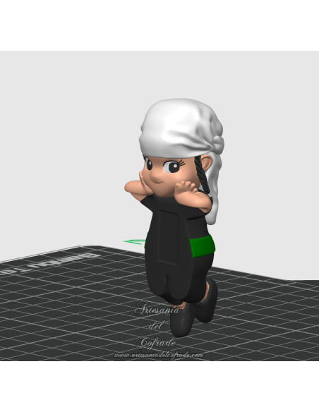 Figura Sony Costalerita con trenza morena, faja verde y costal blanco – Artesanía del Cofrade