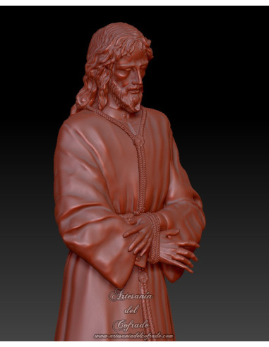 Vista lateral de la figura artesanal del Cautivo de Santa Genoveva.