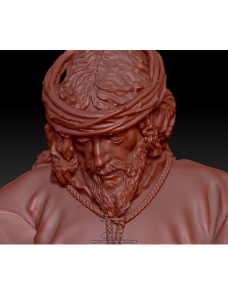 Detalle del rostro de Jesús de la Pasión en miniatura cofrade