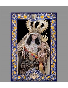 Azulejo rectangular de la Virgen del Carmen de Cádiz con lema