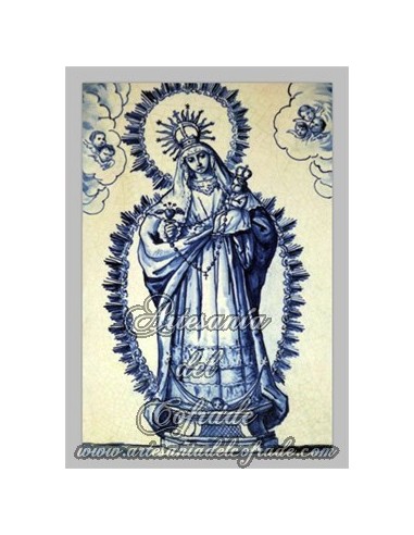 Precioso azulejor rectangular de la virgen con el niño jesus en brazos.