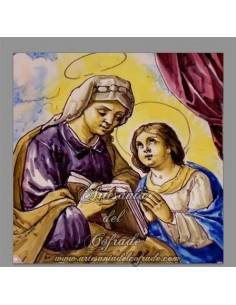 Azulejo cuadrado de Santa Ana y la Virgen Maria