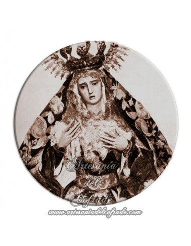 Imán redondo plastico de la virgen antigua de la Hiniesta de Sevilla