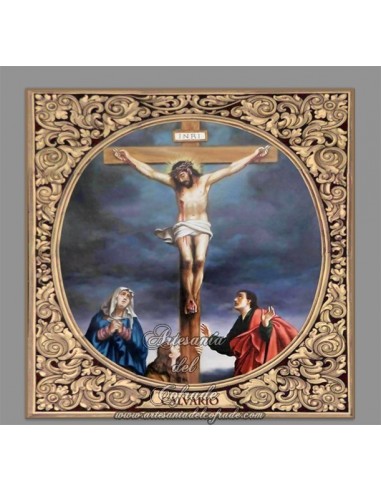 Precioso azulejo cuadrado  con greca del Calvario de Cristo