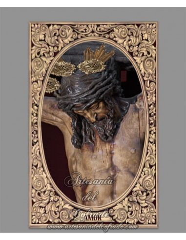 Azulejo rectangular con la imagen del Cristo del Amor de Sevilla.