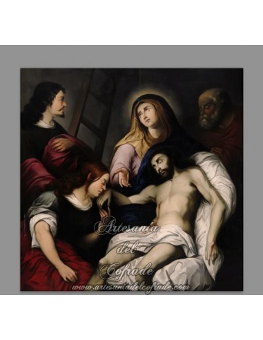 Azulejo cuadrado de  jesús descendido de la Cruz.