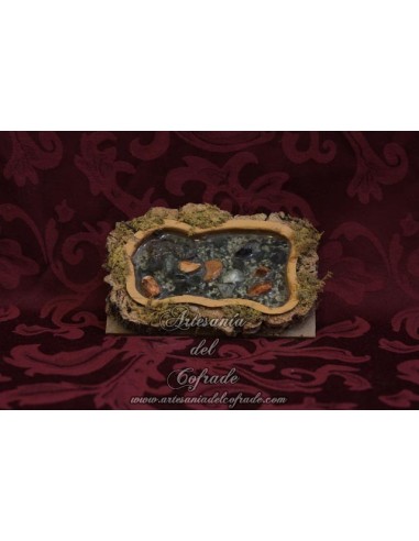 Lago de resina,madera y corcho para figuras de Belén.