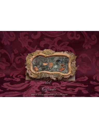 Lago de resina,madera y corcho para figuras de Belén.